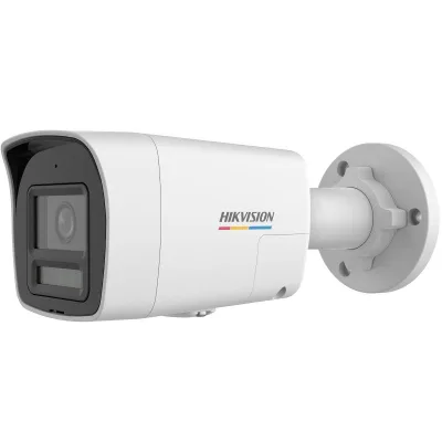 Camara IP tubo sellada con luz hibrida colorvu 4MP l 28MM con audio bidireccional alarma activa roja y azul