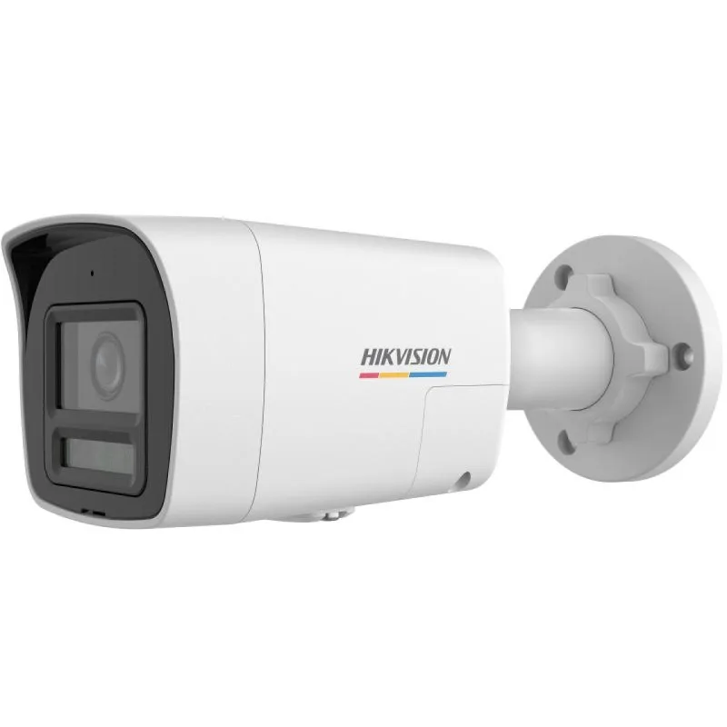 Camara IP tubo sellada con luz hibrida colorvu 4MP l 28MM con audio bidireccional alarma activa roja y azul