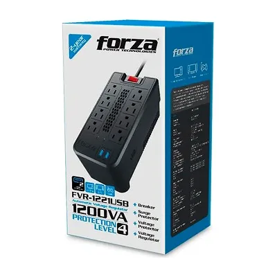 Regulador de voltaje forza 8 tomas con 2 USB 1200V